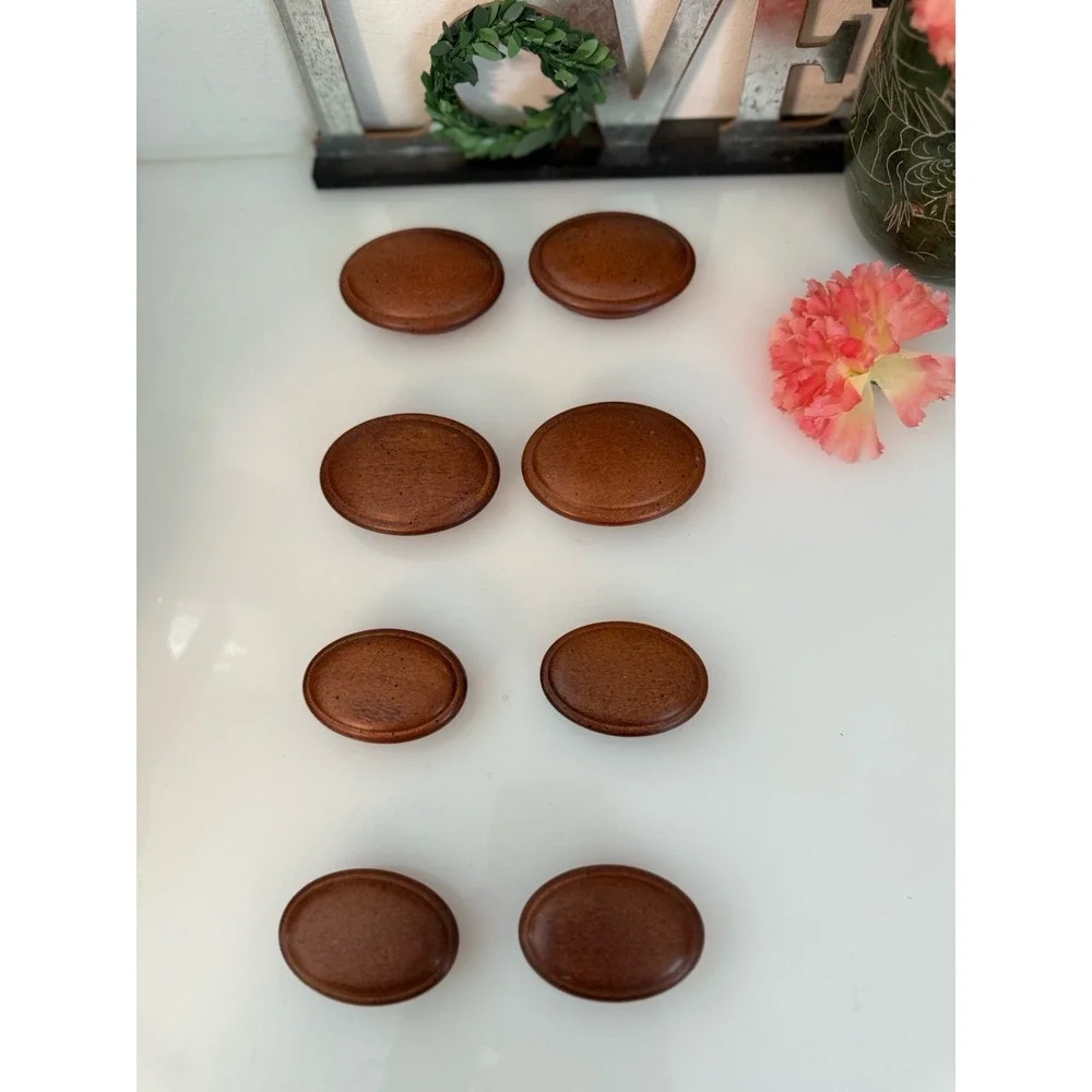 1950s Set 8 Antique Vintage Oval Maple Wood Knobs Vintage Drawer Dresser 2 Sizes